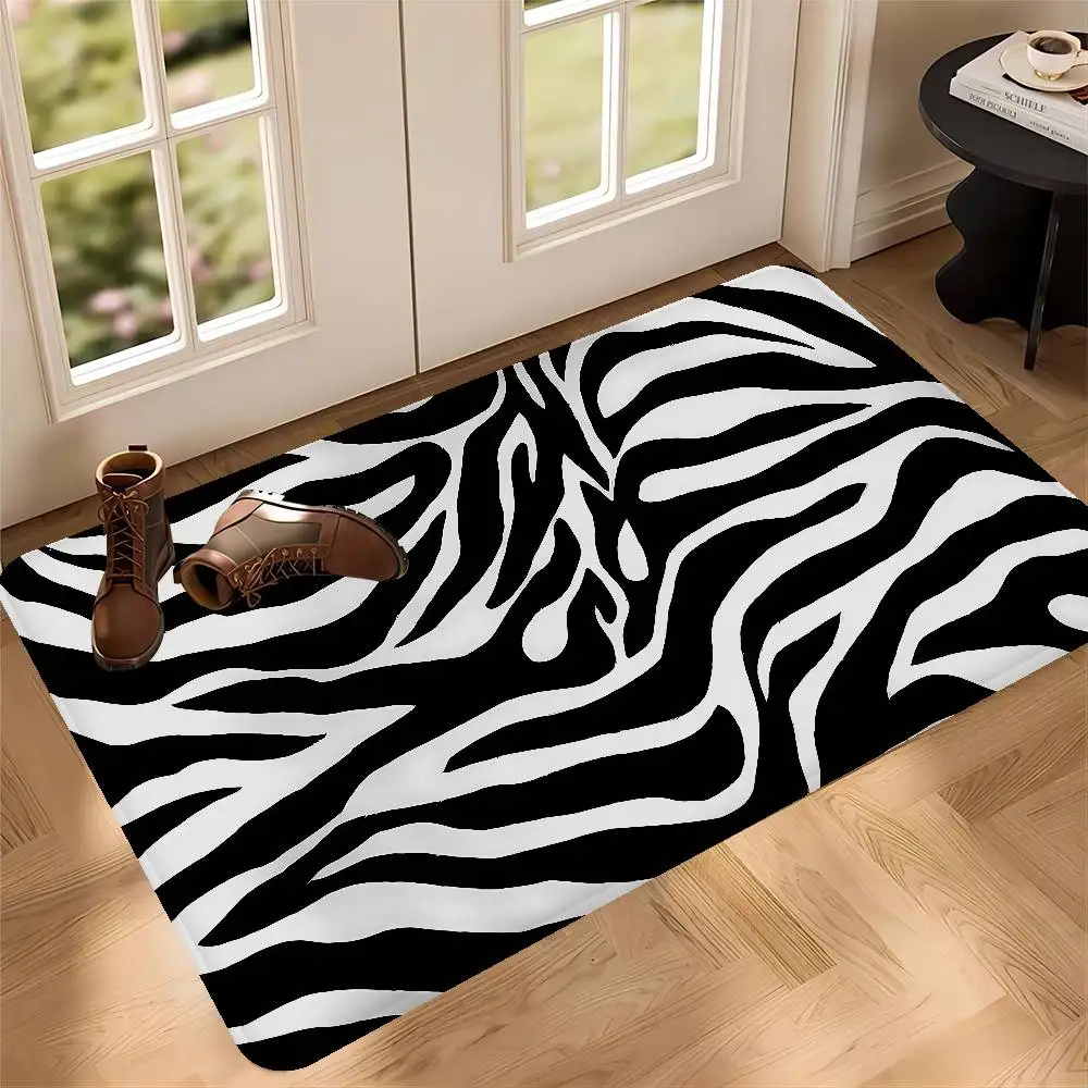 Black White Print Zebra Floor Mat INS Style Soft Bedroom Floor House Laundry Room Mat Anti-skid Bedside Area Rugs