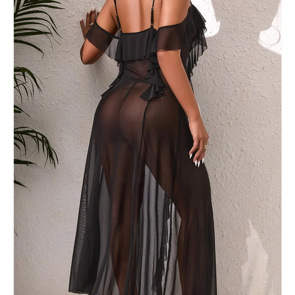 Kleider Für Frau Sexy Pyjamas Vestidos Mesh Nachthemd Kleid Komfortable Kette Schulter Riemen V-link Homewear Schlank Einfarbig