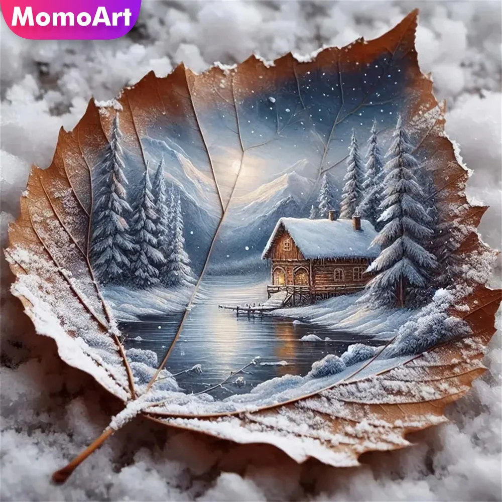 Momoart Vollquadrat Rund Diamant Mosaik Haus Landschaft DIY Blatt Diamant Malerei Baum Winter Neue Ankunft Stickerei Wand Kunst