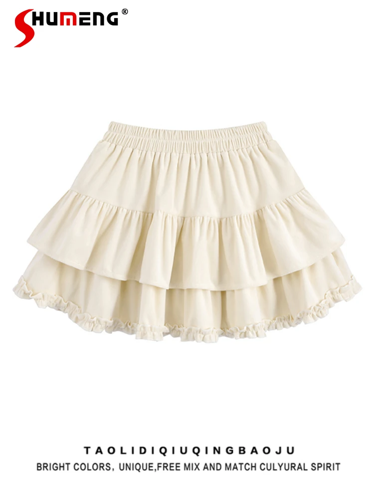 

Japanese HotSweet Girl Puffy Cake Short Skirt 2024 Summer Sweet Ballet Lolita Style High Waist Ruffles A-line Mini Skirt Women