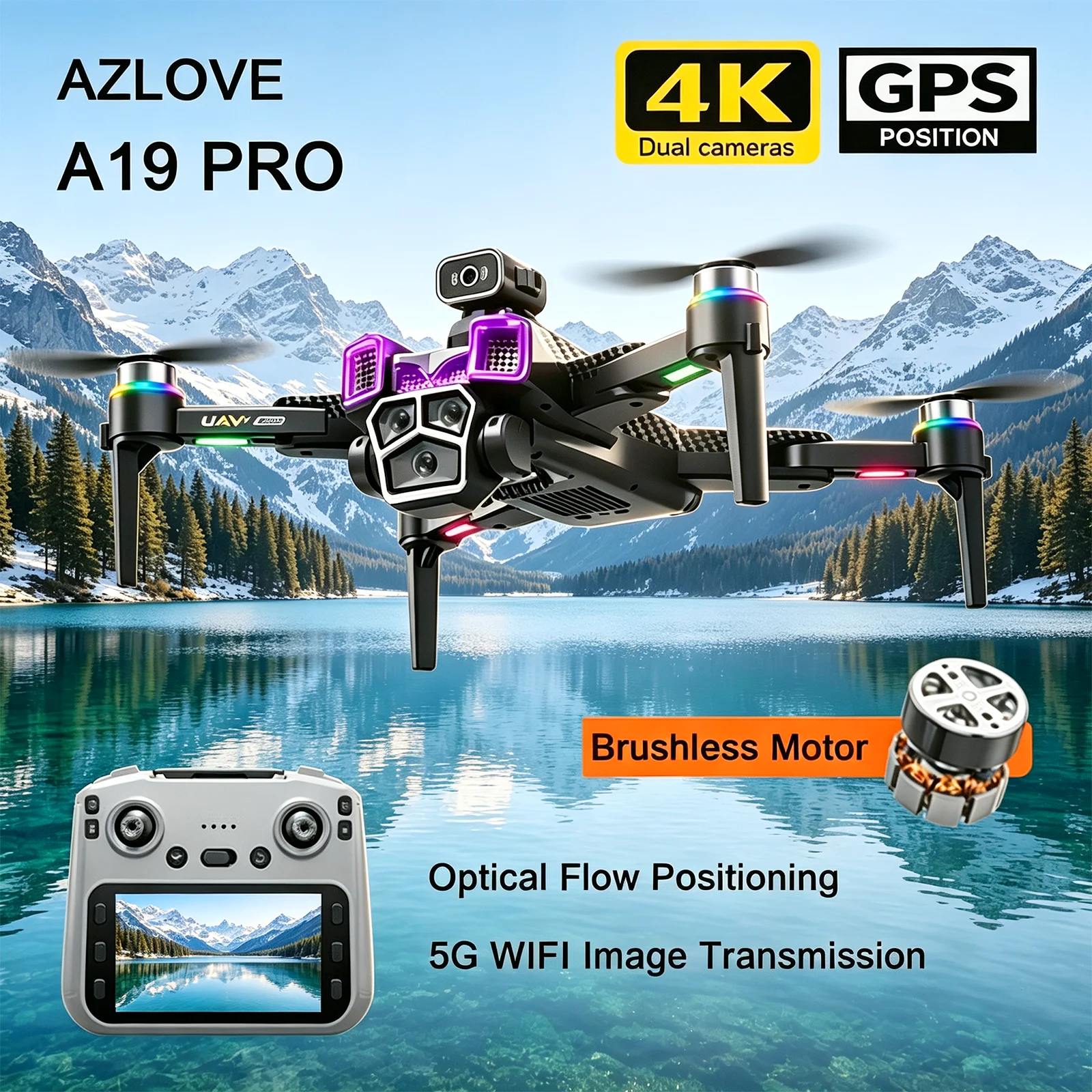 New A19 PRO GPS Drone 4K Professional Dual Camera Optical Flow Localization Brushless Motor 5G WIFI FPV RC Foldable Quadcopter