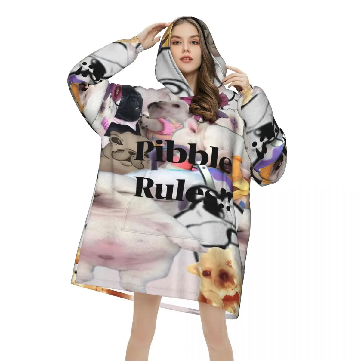 Pibble Meme Wash My Belly Blanket Hoodie Oversized Wearable Sweatshirt Blanket Warm Gifts for Women Girls Girlfriend