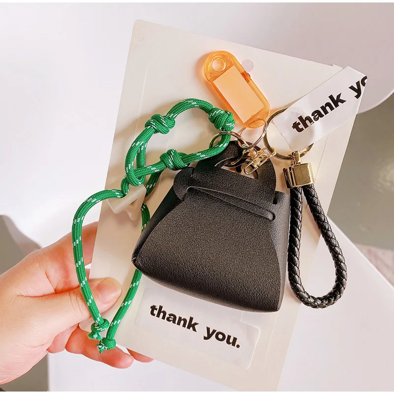 

Creative Leather Coin Purse New Lady Colorful Bag Pendant Korean Ins Hand-woven Rope Exquisite Brand Card Holder Key Bag Pendant