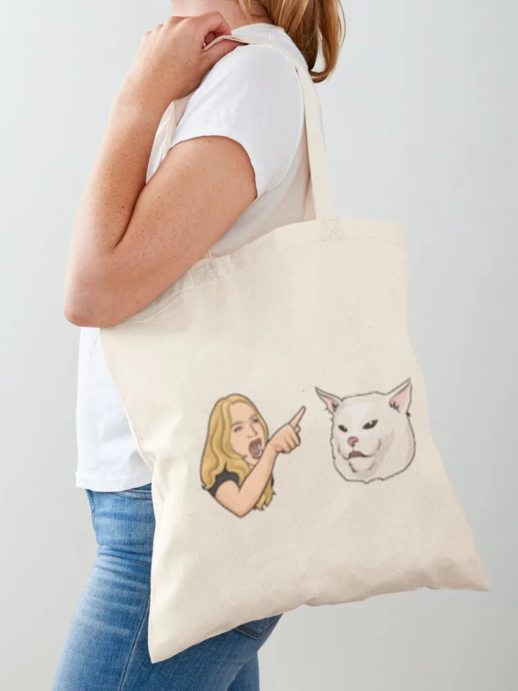 Woman Yelling At Confused Cat Tote Bag Beach bag hand bags tote bag