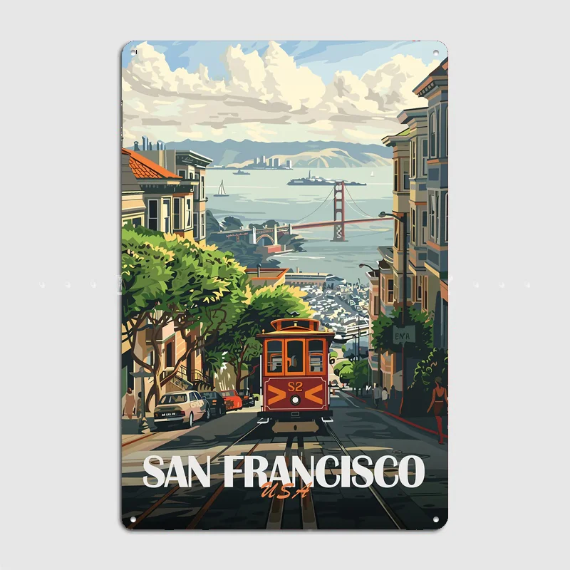 San Francisco Cable Car Metal Custom Sign Living Room Wall Indoor Decor Room Decoration Bedroom Posters Home Decor