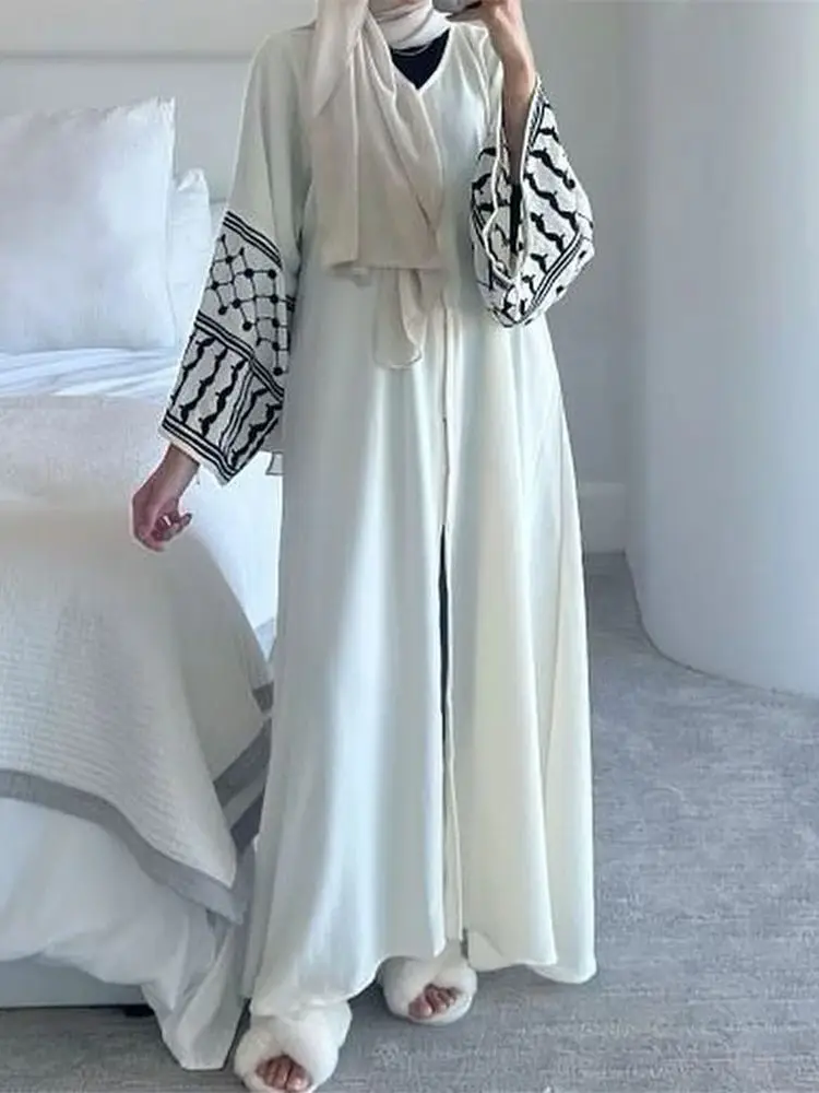 Abaya en lin brodée de papillon pour femmes, kimono musulman de luxe, caftan, robes modestes, Kebaya de Dubaï, blanc, noir, rose, 2024