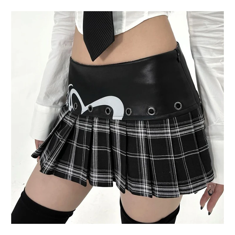 Gothic punk style dark pleated skirt sexy spicy girl JK skirt irregular half skirt for women  korean style