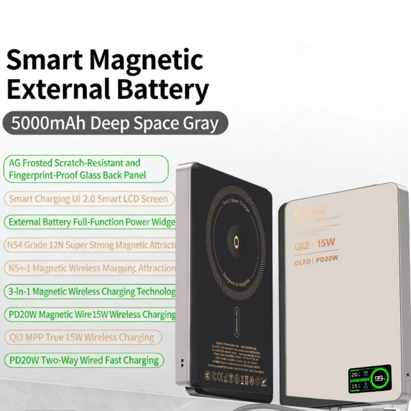 New Wireless Magnetic Power Bank Smart Display Screen Charging Battery For Magsafe Phones Backup Battery For iPhone 17 16 15 Pro