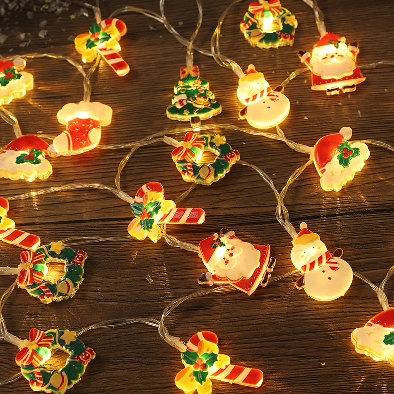 1PC 1.5M Christmas Light String Santa Claus Snowman Wreath Christmas Tree Gingerbread Man LED Lights Xmas Home New Year Decor