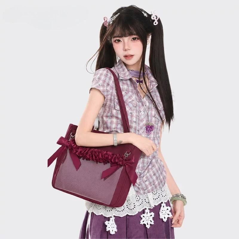 Japanese Bow Large Intestine Lta Bag 2026 New Star Chasing Large Capacity Bar Tote Bag Women Commuter Shoulder Handbag Female