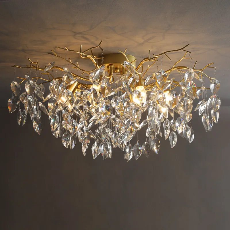 New Arrival Contemporary Crystal Tree Led Chandeliers for Parlor flush Mounted crystal leaf pendant light for Hotel project deco