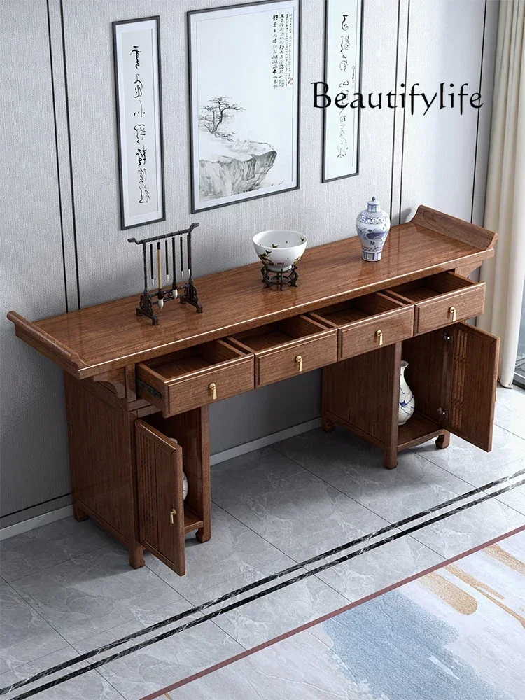 

Middle Hall Solid Wood Strip Table Altar Walnut Pieces Table Chinese Style Old-Fashioned Square Table for Eight People