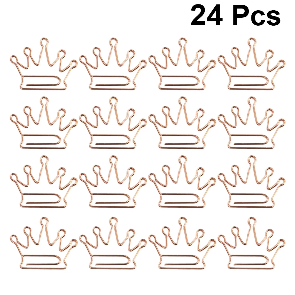 ミニメタルペーパークリップ、オフィスバインダークリップ、ハンドアカウントの必需品、王冠型のしおり、24個