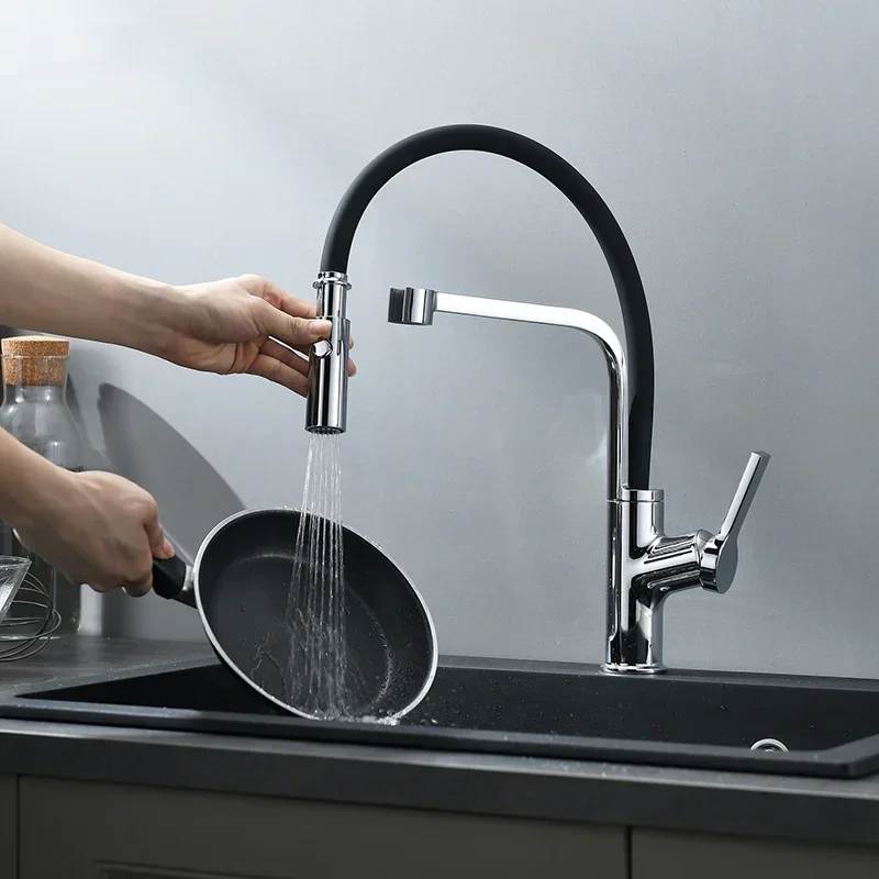 Kitchen Faucets Modern Design Cold & Hot Water Rotatable Pull-out Kitchen Facility Accessories Washbasin Copper Faucets