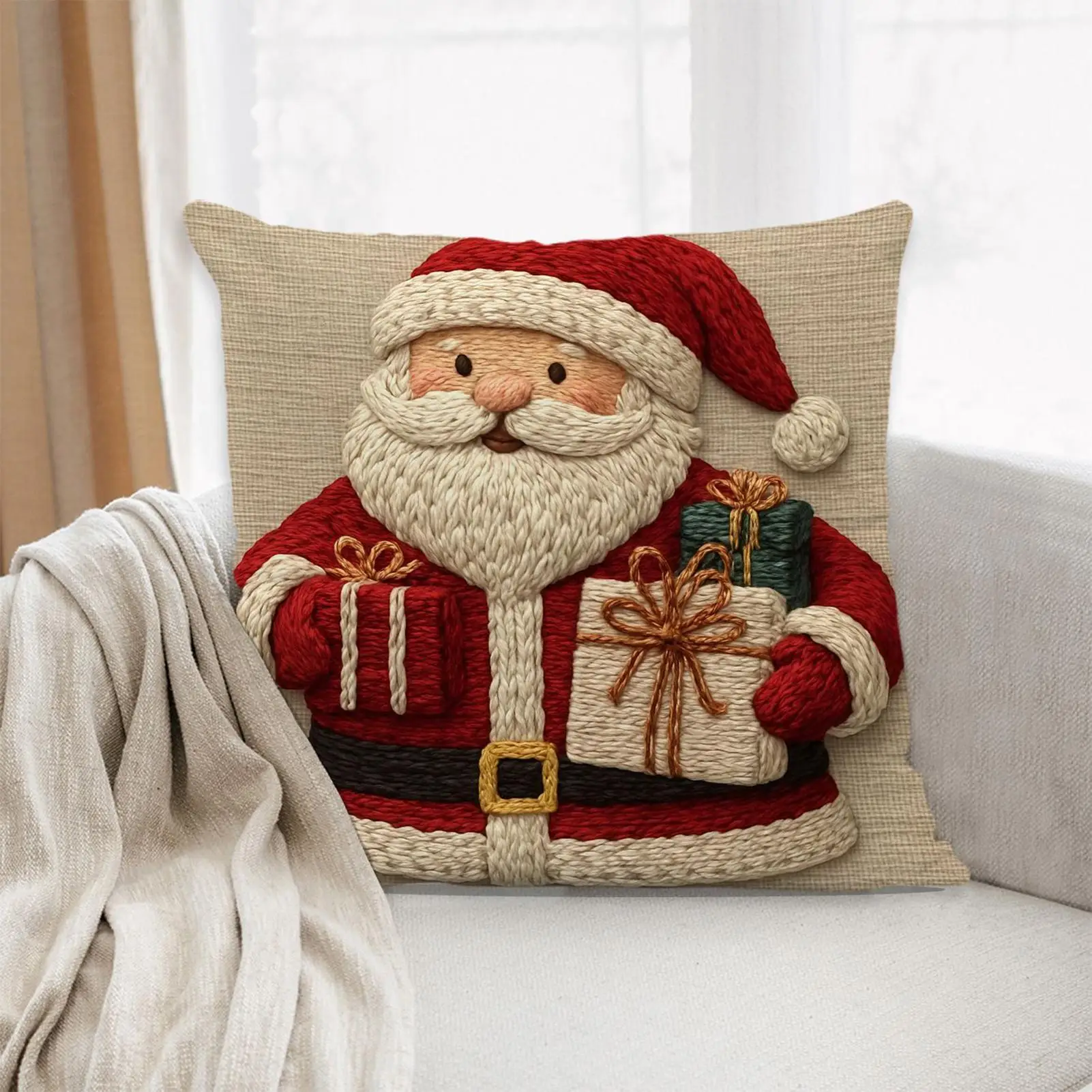 4 Pieces Christmas Pillow Covers, Linen Soft Elk Pillowcase 18x18in Christmas Cushion Covers for Home Couch Room Winter Holiday