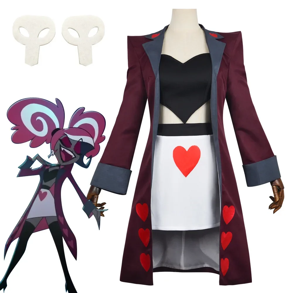 

Velvette Cosplay Costume Demon Anime Hazbin Season 2 Velvette Wig Hotel Hot Pink Heart Fancy Dress Women Halloween Cos Uniform