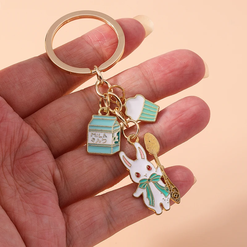 Aihua neue niedliche Schlüssel bund Emaille Tier Frosch Hund Ente Kaninchen Schlüssel bund für Frauen Handtasche Anhänger Zubehör DIY Schmuck Geschenke – Detail 4
