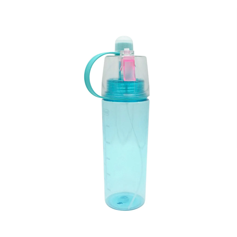 

600Ml Portable Water Bottle Cyan 2-In-1 Misting Spray For Outdoor Sports Travel Driving Leak Proof Fits Cup Holders