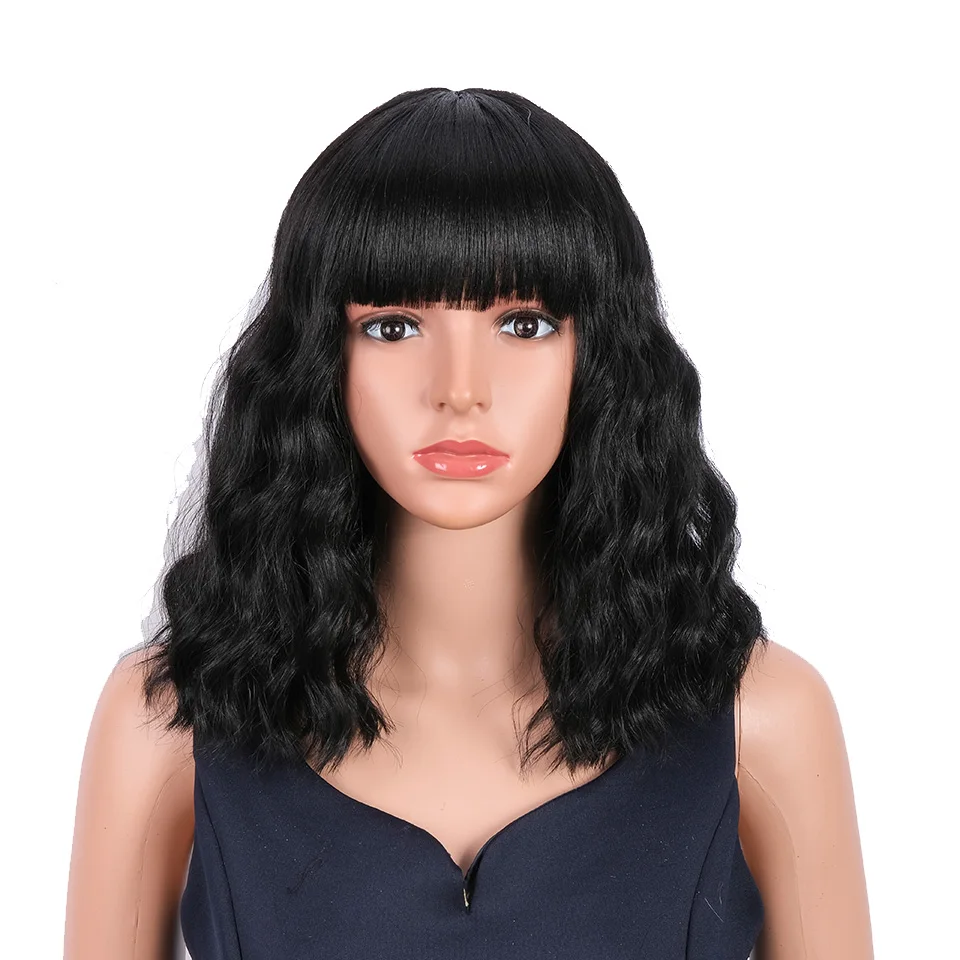 12 Inch Short Bob Wigs With Bangs Wigs Synthetic Wigs Cosplay Mushroom Synthetic Daily Wigs For Women Heat Resistant Fiber Hair