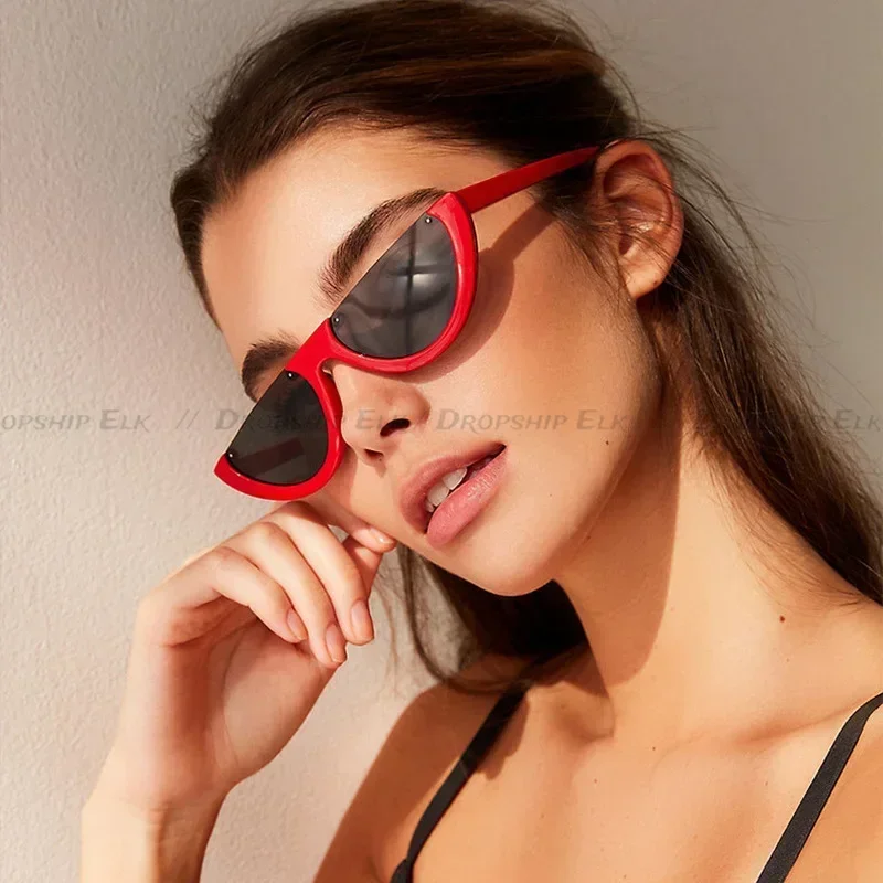 Sunglasses Cool Trendy Half Frame Rimless Cat's Eye Sunglasses Women Clear Brand Designer Sun Glasses For Female