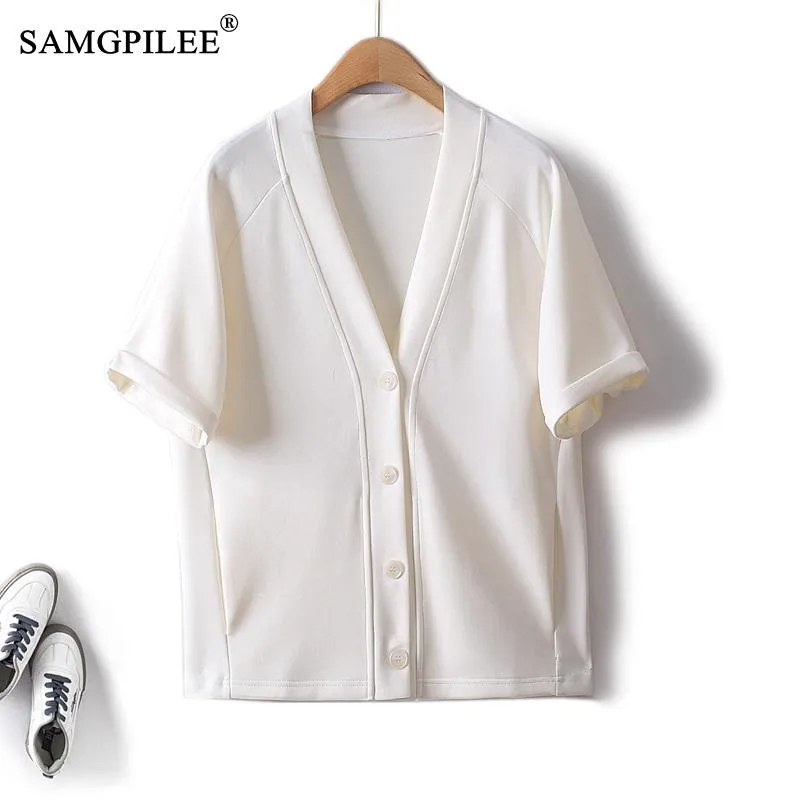 

Oversized T-shirt Embroidered Animal Figure V Neck Single Breasted Air Cotton Straight Female Shirts And Blouses Top Women 4XL
