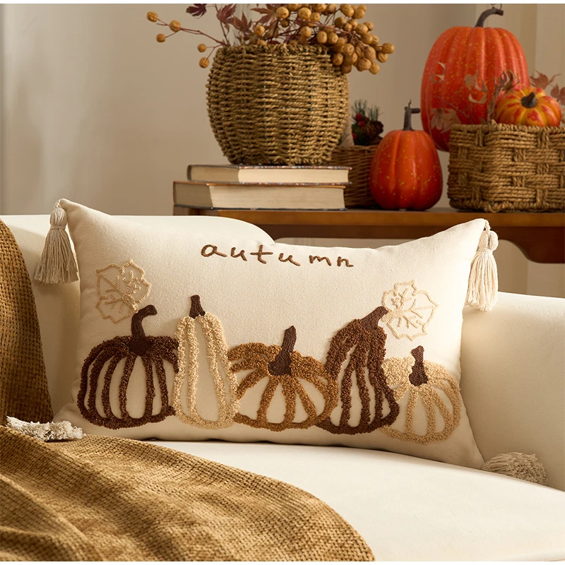 مهرجان الخريف مابل ليف وسادة اليقطين التطريز غطاء الوسادة الديكور الحديث ديكور المنزل المخدة الفراش