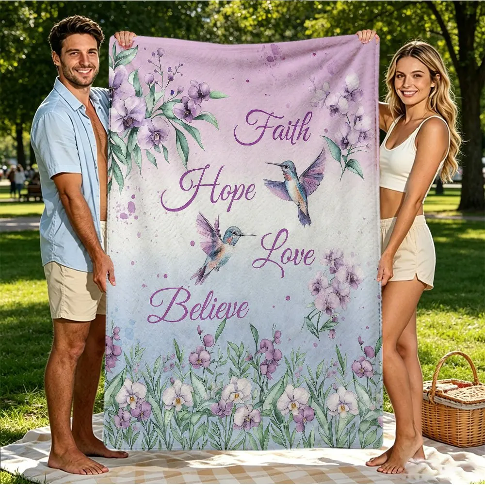 Luxury Hummingbird Pattern Colorful Tropical Flowers Wildlife Art Elegant Warm Gift Blanket For Living Room Theater Seat