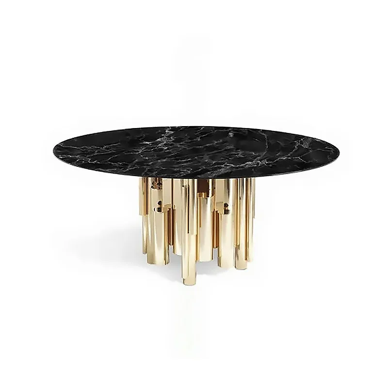 *Italian Luxury Marble Dining Table with a Rotating Top and an Irregular Metal Base Suitable for Both Living Room and Dining Roo
