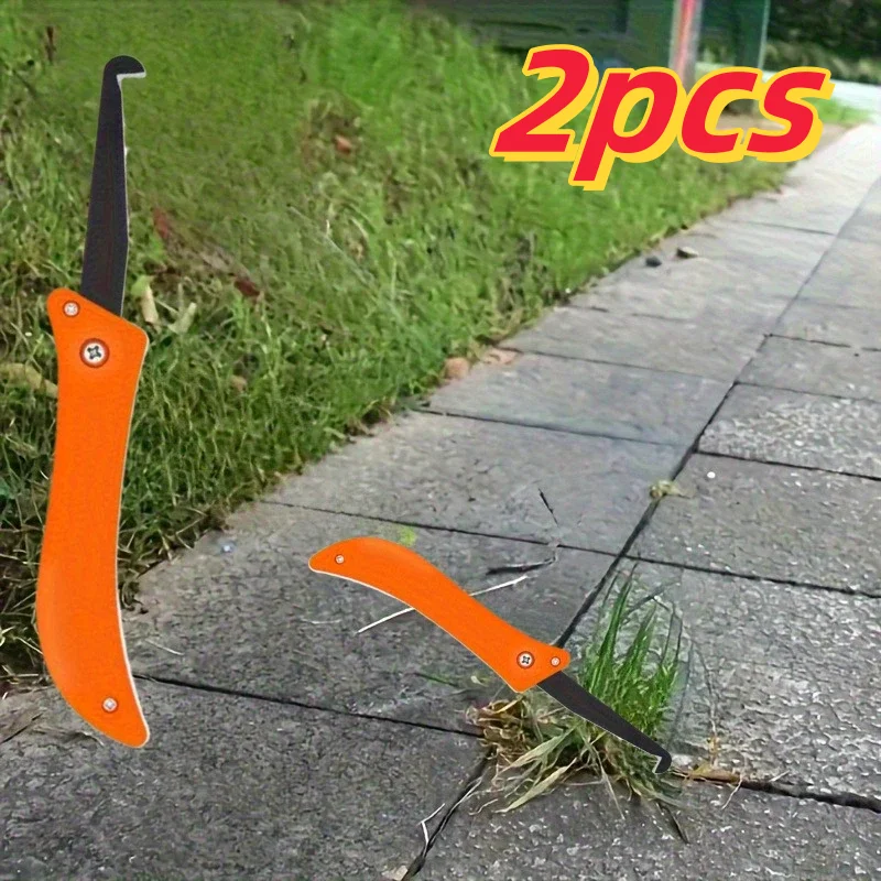 قطعتان من أداة سحب الأعشاب شديدة التحمل - أداة إزالة الأعشاب المعدنية المتينة للحديقة، قابلة للطي وخفيفة الوزن للمروج والمسارات، بدون بطاريات، برتقال #1