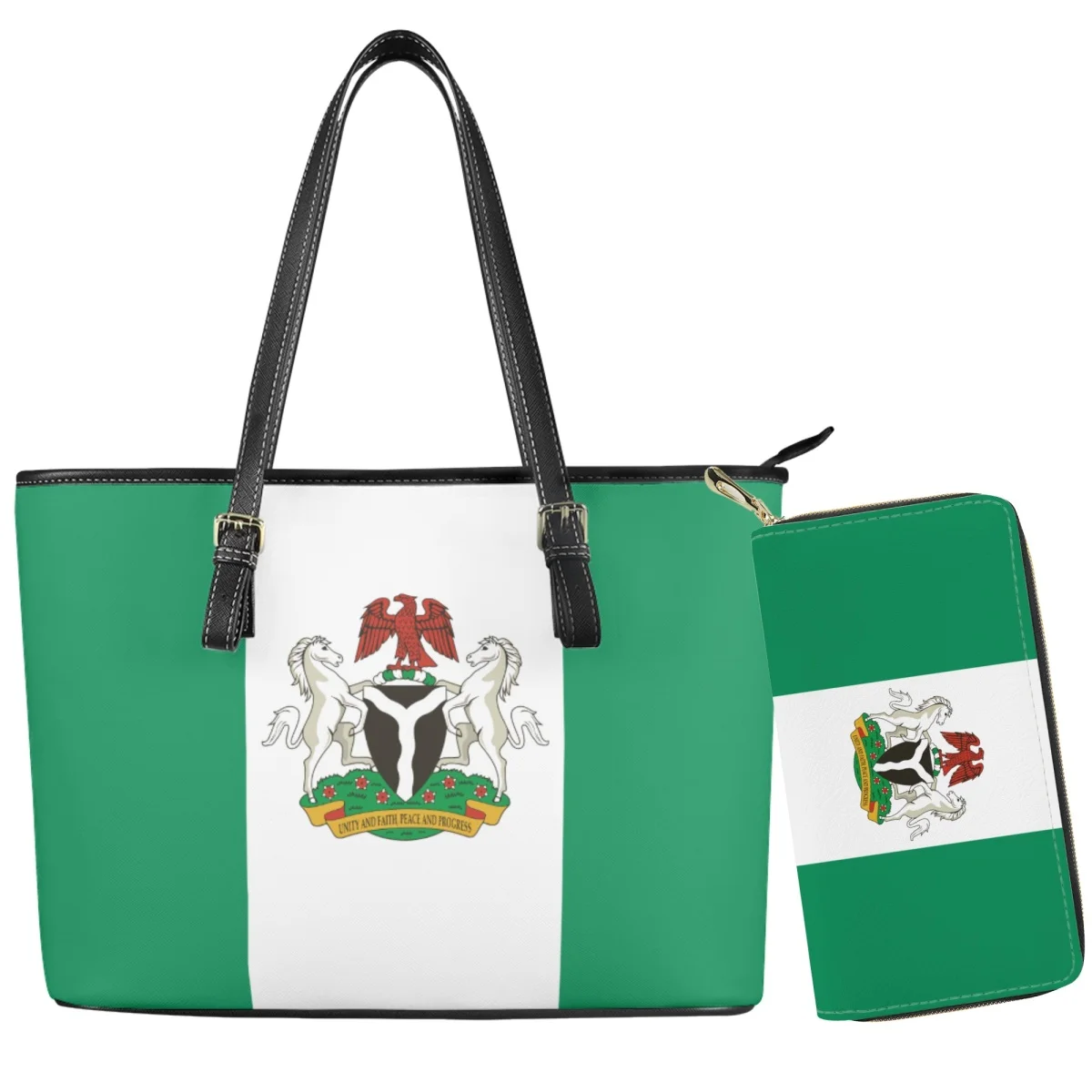 

Nigerian Flag Country Pattern Handbag Wallet Set Soft Durable Fade-resistant Polyester Shoulder Bags for Teen Girls Woman Gift