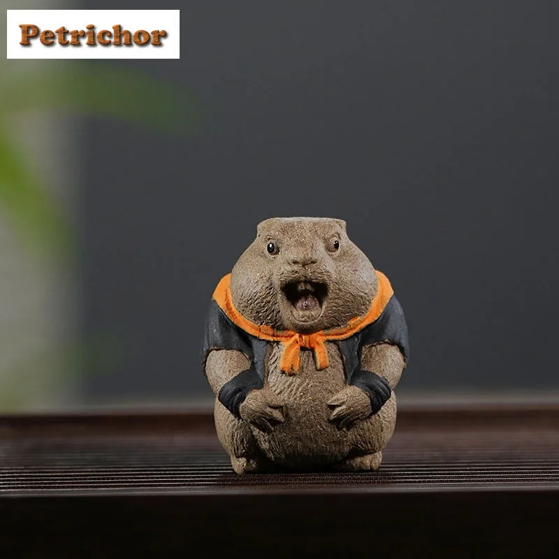 Yixing Zisha Groundhog Tea Pet Luxury Flowerpot Landscaping Tea Figurine Play Toys Tea Statue Ornaments Tableware Craftsmanship