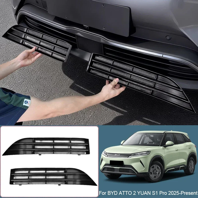 Car Modify Front Bumper Center Intake Grille Cover For BYD ATTO 2 YUAN S1 PRO 2025-2026 Front Buckle Insect Proof Net Accessory
