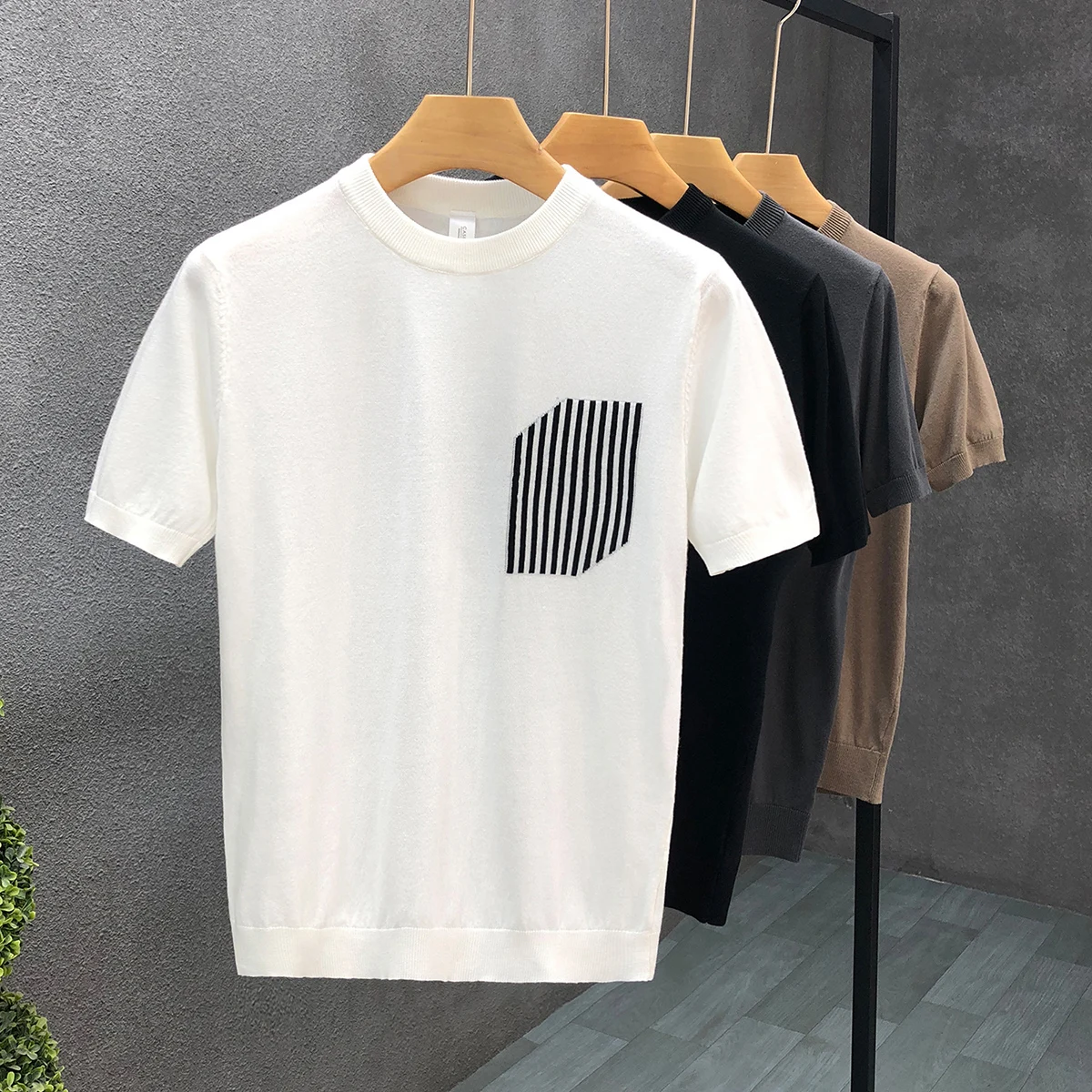 

Soft Knitted O-neck Breathable T-shirt for Men High Quality Short Sleeve Tee Solid Color Leisure Korean Clothing Fashion A13