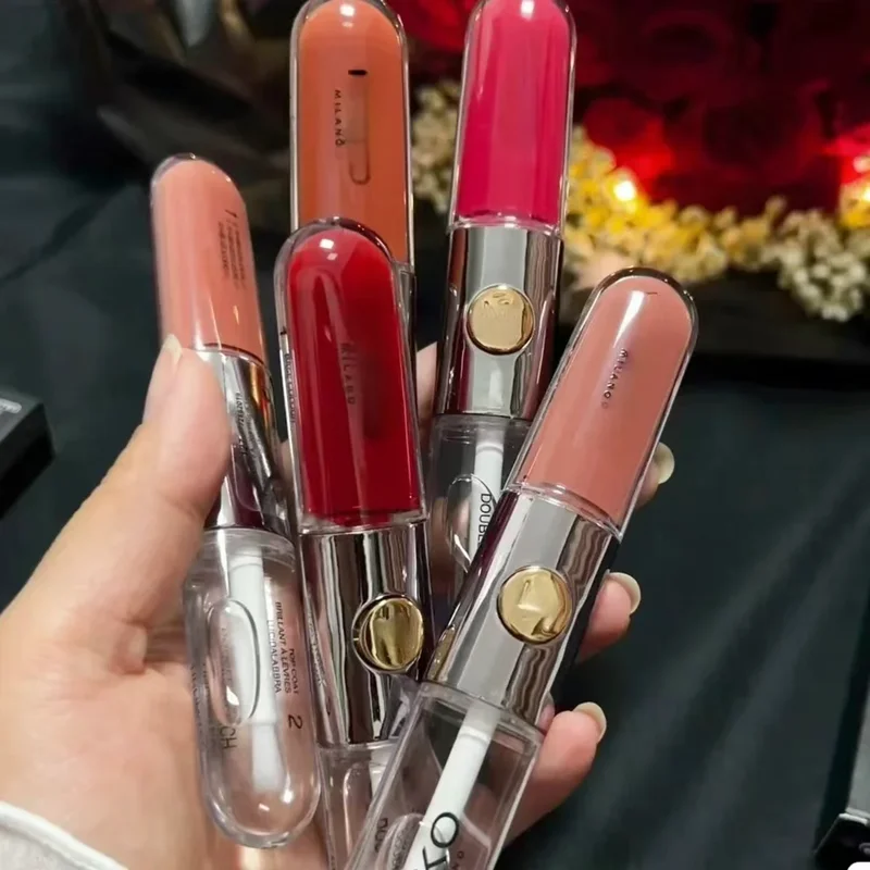 Double Head lip oil Lip Glaze rossetti Non sbiaditi trucco Gloss Milk Tea Bean Paste trasparente Maquillajes Para Mujer