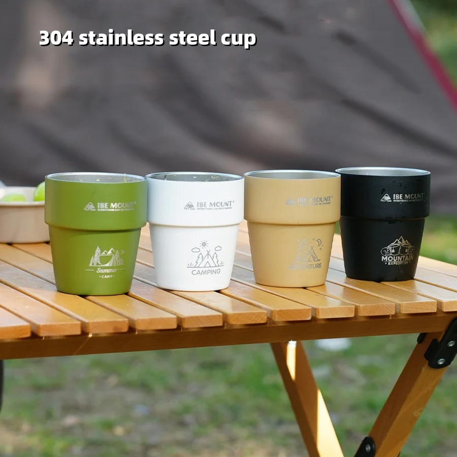 

Camping 304 Stainless Steel Double-layer Camping Cup Portable Lightweight Thick Heat-resistant Cup Cool Camping Gear