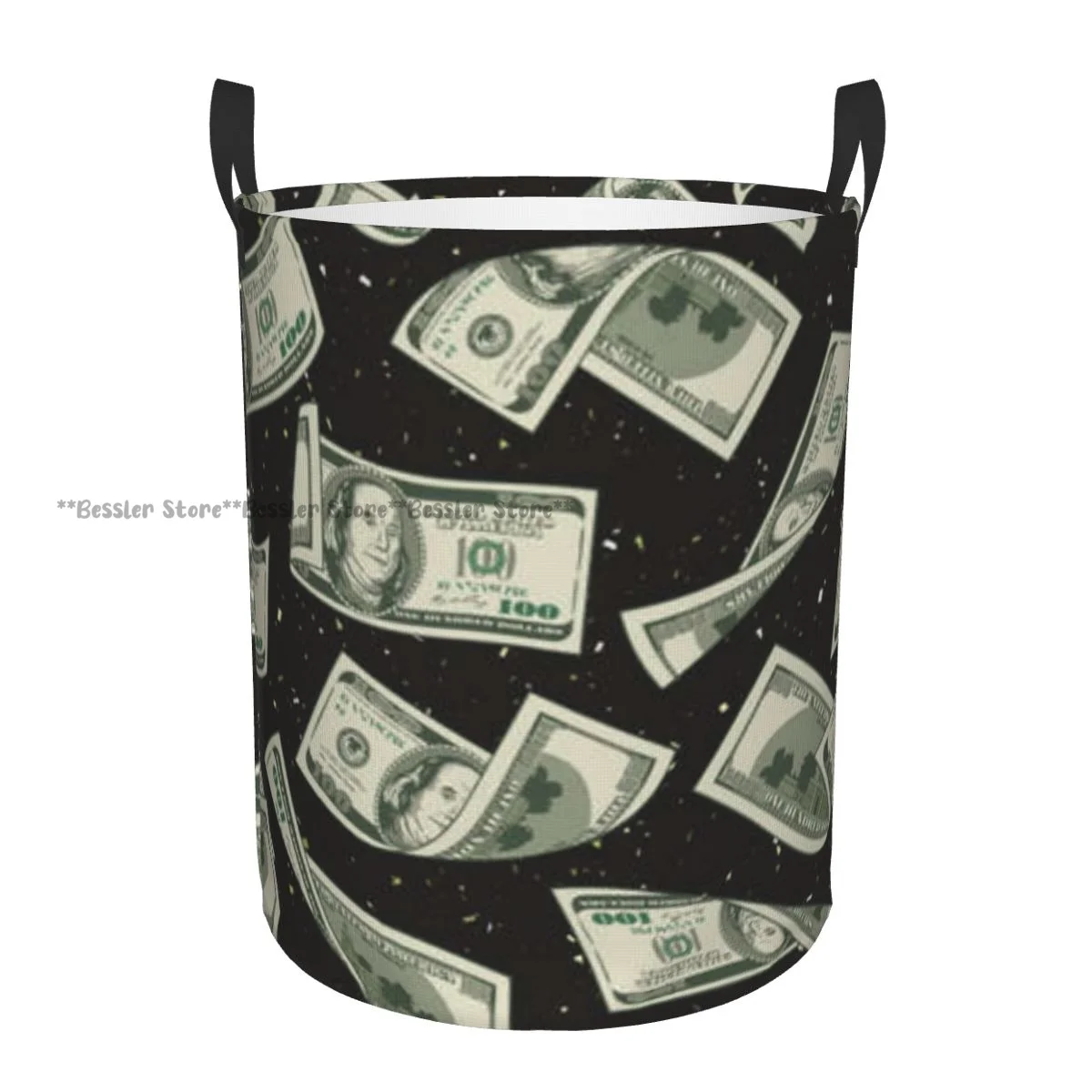 Folding Laundry Basket One Hundred US Dollar Bills Pattern Dirty Clothes Storage Bucket Wardrobe Clothing Organizer Hamper