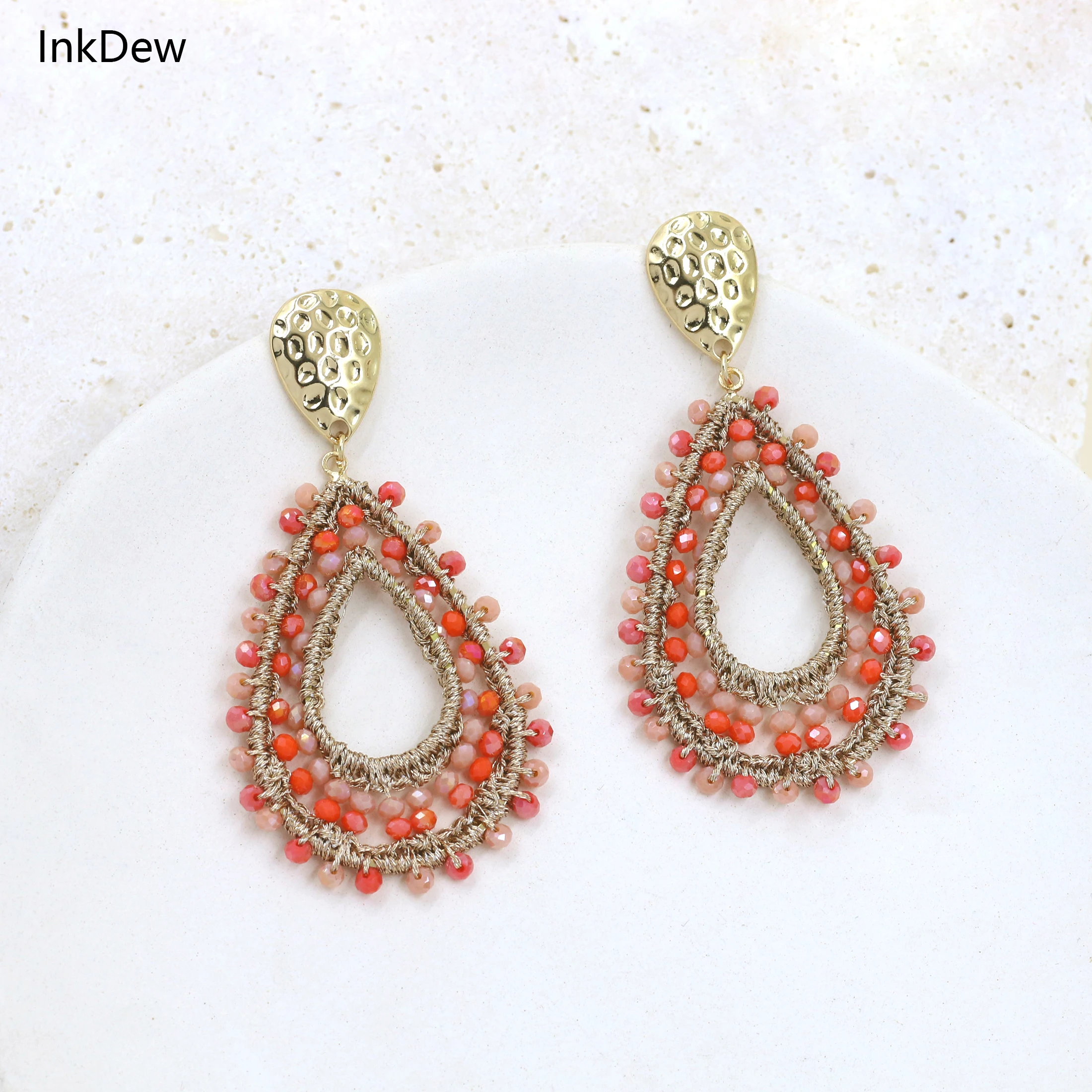 

INKDEW Double Water Drop Earrings for Women Big Long Earrings Handmade Crystal Faceted Beads Earrings Jewelry Gift boho EA109