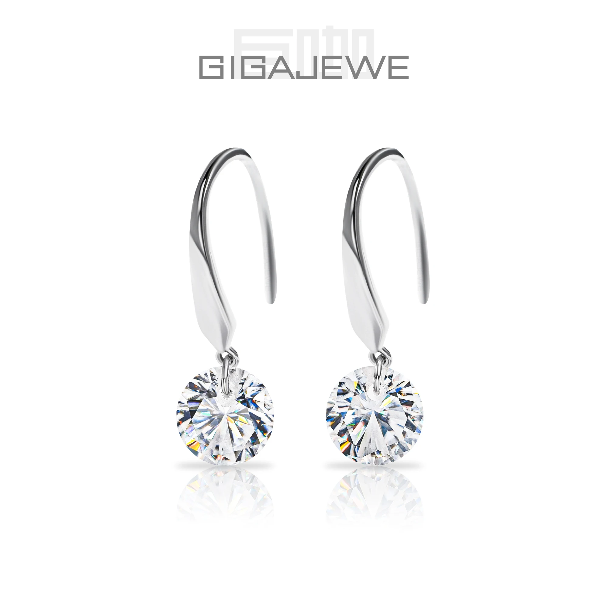 

GIGAJEWE Round 6.5mm Pierced Earrings 1.0ct×2 White S925 Silver Test Passed Jewelry For Engagement gift