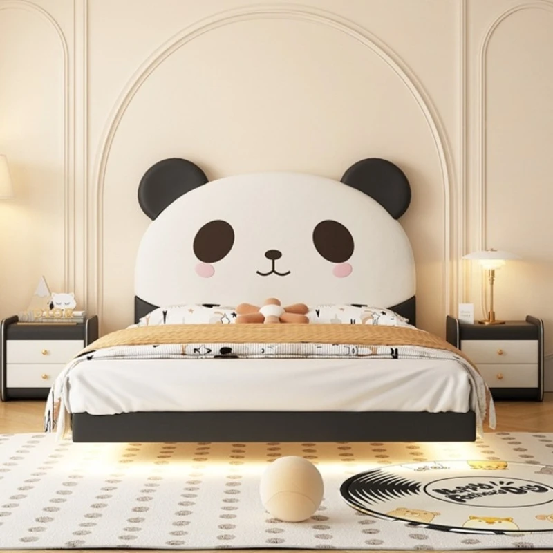 Panda bed, floating bed for boys and girls, princess bed, small apartment with rice soft bed, room bed, solid wood bed