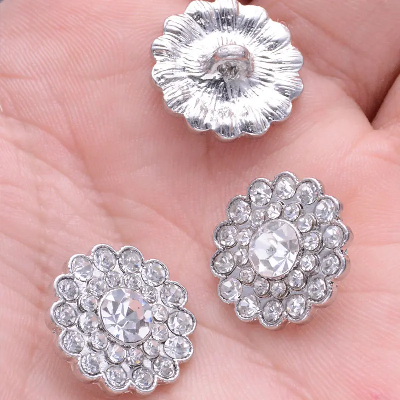 5/10pcs Clothing Accessories Sewing Buttons DIY Scrapbook Shiny Full Rhinestone Metal Flower-Shape Buttons Craft Decorative