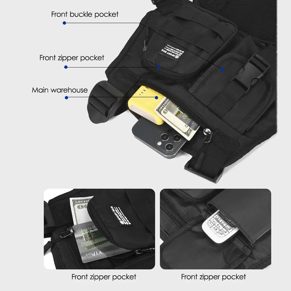 Men Molle Shoulder Vest Bags Anti-Theft Oxford Vest Chest Bags Adjustable Multifunctional Portable Lightweight for Hiking Travel