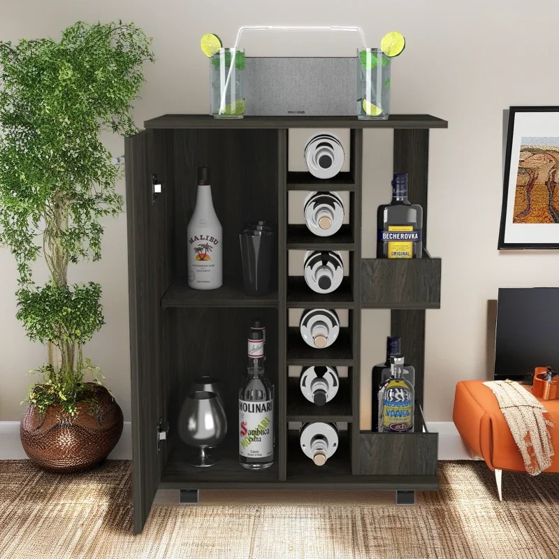 Bar Cart Wells Four Casters Carbon Espresso Finish Wine Cabinet Wine Bar Cabinet with Wheels Liquor Cabinet Home Coffee Bar