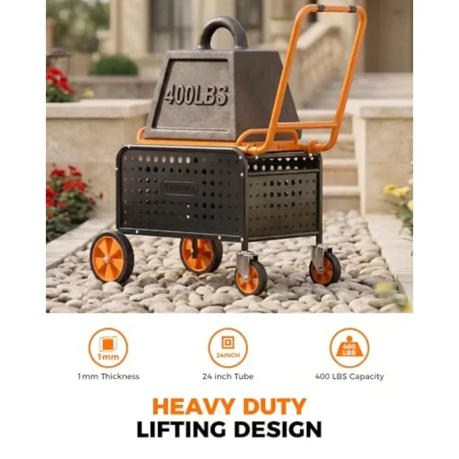 Rolling Garden Work Seat with Wheels, Upgraded Heavy Duty Cart for Seniors with Rotatable 360-Degree Wheels and Extended Handle