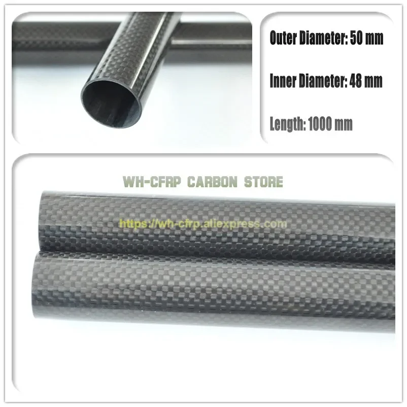 

50mm ODx 48mm ID Carbon Fiber Tube 3k 1000MM Long (Roll Wrapped) carbon pipe , with 100% full carbon, Japan 3k improve material