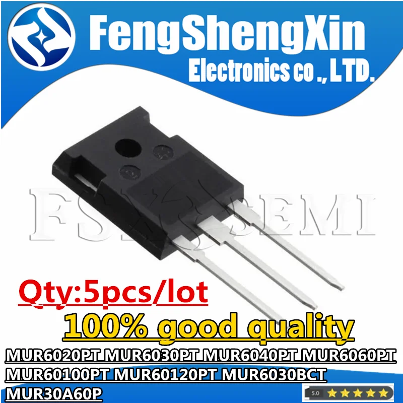 

Микросхемы MUR6020PT MUR6030PT MUR6040PT MUR6060PT MUR60100PT MUR60120PT MUR6030BCT MUR30A60P TO-247, 5 шт.