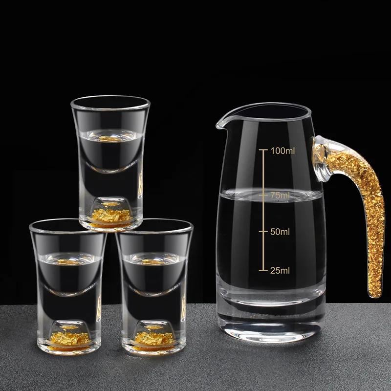 7pcs set household transparent gold foil white wine glass dispenser high-grade Chinese wine set Phnom Penh bullet cup