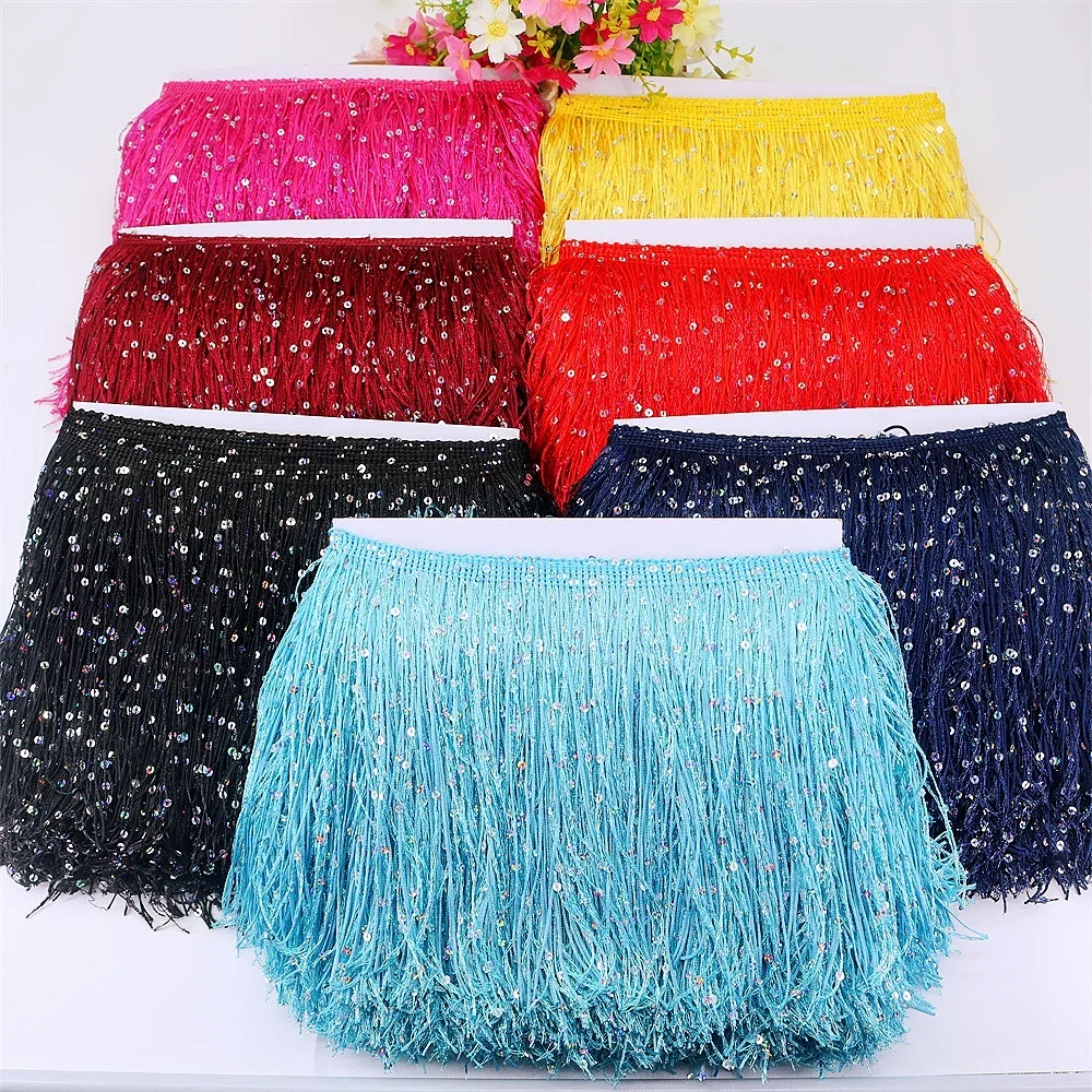 

20cm Width Sequin Tassel Fringe Lace Trim for Sewing Accessories Latin Dance Tassels Trimmings Fringes DIY Apparel Supplies