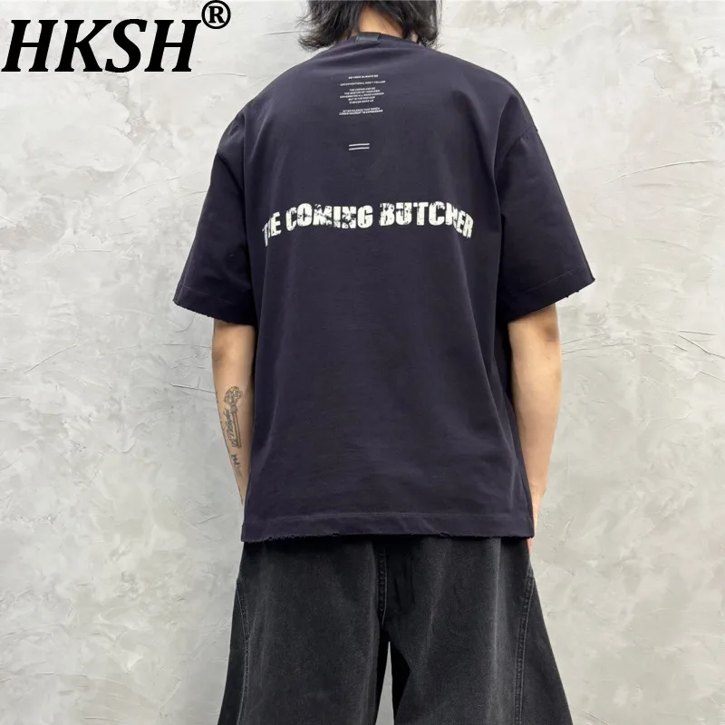 HKSH Spring Summer New Men Tide Stylish Washed Raw Edge Short-sleeve Tees Casual Top Trendy Versatile Loose Chic T-shirt HK22087