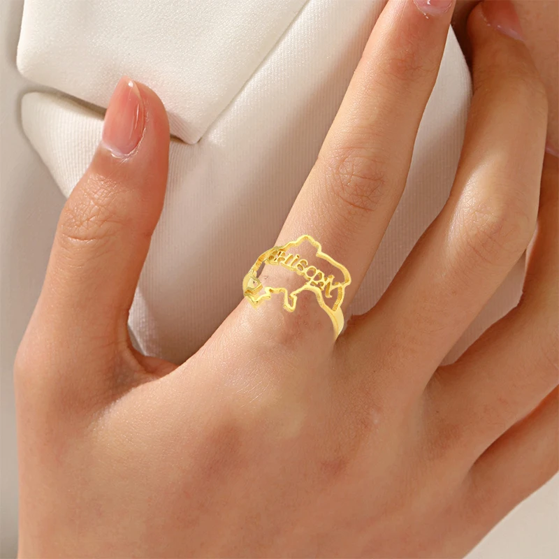 1PCS Stainless Steel Open Shiny Ukraine Map Ring Unisex Couple Ethnic Jewelry for Birthday Party European Style Accessory