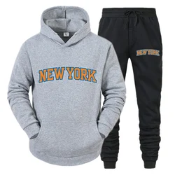 NEW YORK Printed Hooded Suit Couple Hoodies+Pants Tracksuits Casual Pullovers Sweatershirts Sweatpants Jogger Outfits